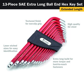 Foto 3 | Foto 3 | Juego De Llaves Hexagonales Titan 12713 Con Brazo Extralargo Con Punta Esférica Sae, 13 Piezas - Venta Internacional.