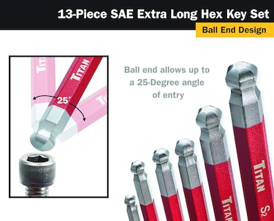 Foto 4 | Foto 4 | Juego De Llaves Hexagonales Titan 12713 Con Brazo Extralargo Con Punta Esférica Sae, 13 Piezas - Venta Internacional.