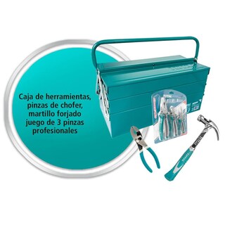 Foto 2 | Foto 2 | Caja de Herramientas + Pinzas + Martillo Total 268809 color Azul 6 Piezas