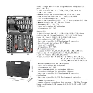 Foto 2 | Foto 2 | Juego De Herramientas Mecánicas Automóvile Con Matraca 216pz Eo Safe Imports Esi-15145 Negro