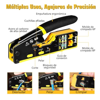 Foto 2 | Foto 2 | Kit De Pinzas Ponchadora De Cable Belug Crimpadora Rj45 Cat5/6 Negro Amarillo
