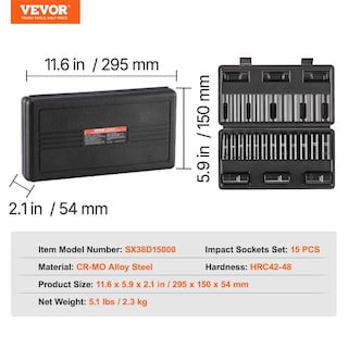 Foto 7 | Foto 7 | Juego De Enchufes De Impacto Vevor 3/8 Drive, 15 Piezas Métricas, 8-22 Mm - Venta Internacional.