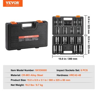 Foto 4 | Foto 4 | Juego De Enchufes De Impacto Vevor 1 Drive, 8 Piezas De Profundidad, 27-41 Mm, Métricos - Venta Internacional.