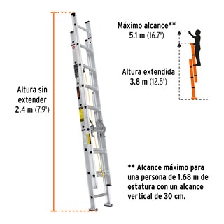 Foto 3 | Foto 3 | Escalera De Extensión Tipo Iii 16 Peldaños 16026 Truper