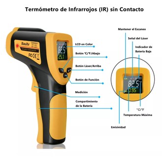 Foto 4 | Foto 4 | Termómetro Infrarrojo Láser Digital Industrial Sin Contacto Amarillo/negro