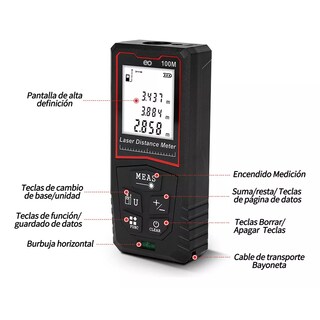 Foto 2 | Foto 2 | Telémetro Láser Medidor De Distancia Distanciómetro De 100 M Eo Safe Imports Esi-11022-1 Negro