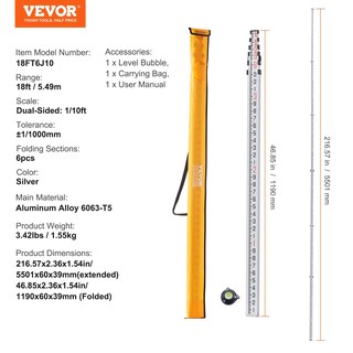 Foto 7 | Foto 7 | Varilla De Medición Telescópica Vevor De Aluminio De 5,49 M Con Nivel De Burbuja - Venta Internacional.