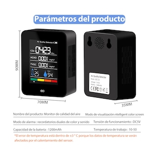 Foto 2 | Foto 2 | 5 En1 Monitor Calidad Del Aire Portátil Detector Co2 Interior Eo Safe Imports Esi-19418 Negro