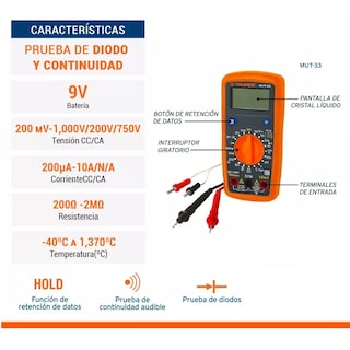 Foto 2 | Foto 2 | Multímetro Digital Profesional 500 Eo Safe Imports Esi-5188 Naranja