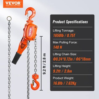 Foto 7 | Foto 7 | Polipasto Manual Con Cadena Vevor, 3/4 Toneladas, 750 Kg, 10 M, G80, Acero - Venta Internacional.