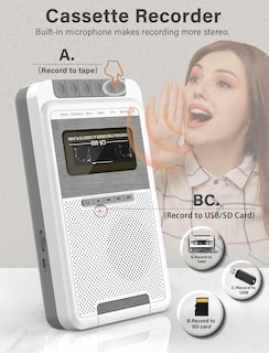 Foto 4 | Foto 4 | Reproductor Y Grabador De Casetes Gracioso Con Micrófono, Color Blanco - Venta Internacional.