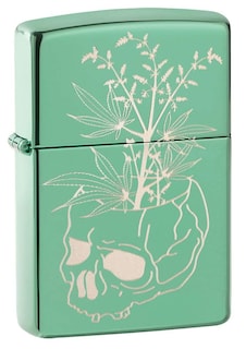 Foto 1 | Foto 1 | Mechero De Bolsillo Zippo Con Diseño De Calavera Botánica, Color Verde Pulido - Venta Internacional.