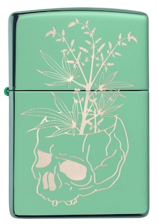Foto 2 | Foto 2 | Mechero De Bolsillo Zippo Con Diseño De Calavera Botánica, Color Verde Pulido - Venta Internacional.