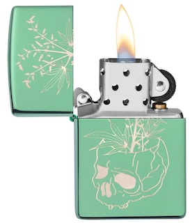 Foto 3 | Foto 3 | Mechero De Bolsillo Zippo Con Diseño De Calavera Botánica, Color Verde Pulido - Venta Internacional.