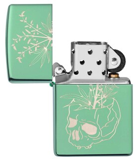 Foto 4 | Foto 4 | Mechero De Bolsillo Zippo Con Diseño De Calavera Botánica, Color Verde Pulido - Venta Internacional.