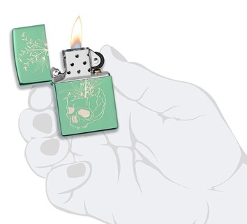 Foto 5 | Foto 5 | Mechero De Bolsillo Zippo Con Diseño De Calavera Botánica, Color Verde Pulido - Venta Internacional.