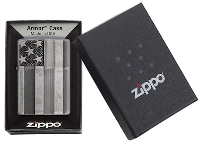 Foto 6 | Foto 6 | Encendedor De Bolsillo Zippo Armor Con Bandera Estadounidense Plata Envejecida - Venta Internacional.