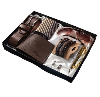 Foto 1 | Foto 1 | Kit De Regalo Para Caballero, Con Corbata, Cartera, Cinturón, Lentes, Color Café, Regalo Para Hombre Dia Del Padre