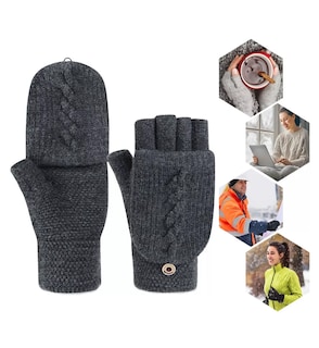 Foto 3 | Foto 3 | Guantes Tejidos Invierno Frio Dedos Descubiertos Gris Oscuro para Hombre