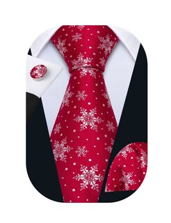Foto 1 | Foto 1 | Set De Corbata Barry.wang, Tejido En Seda Navideña, Para Hombre, Color Rojo Nieve - Venta Internacional.