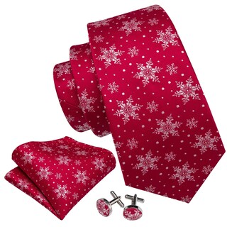 Foto 2 | Foto 2 | Set De Corbata Barry.wang, Tejido En Seda Navideña, Para Hombre, Color Rojo Nieve - Venta Internacional.
