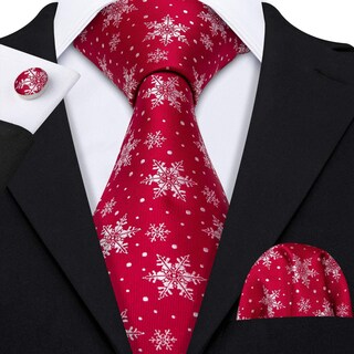 Foto 3 | Foto 3 | Set De Corbata Barry.wang, Tejido En Seda Navideña, Para Hombre, Color Rojo Nieve - Venta Internacional.