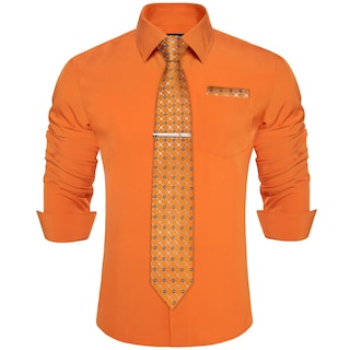 Foto 3 | Foto 3 | Conjunto De Camisa Y Corbata Dibangu Para Hombre, Naranja Quemado, Talla Xl - Venta Internacional.