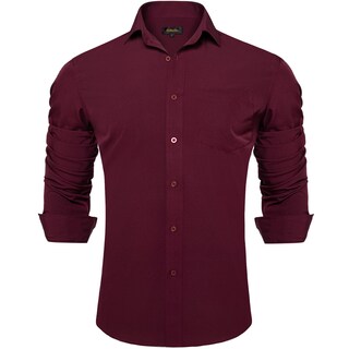Foto 1 | Foto 1 | Camisa Dibangu De Manga Larga Con Botones Para Hombre, Color Burdeos - S - Venta Internacional.