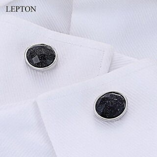 Foto 3 | Foto 3 | Gemelos Lepton Para Camisa De Hombre Plateados Con Arenisca Azul - Venta Internacional.