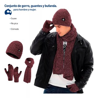 Foto 3 | Foto 3 | Gorro Bufanda Guante Conjunto Térmico Invierno Frio Unisex Rojo