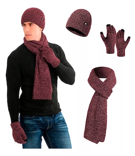 Foto 2 | Foto 2 | Gorro Bufanda Guante Conjunto Térmico Invierno Frio Unisex Rojo