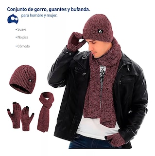 Foto 3 | Foto 3 | Gorro Bufanda Guante Conjunto Térmico Invierno Frio Unisex Rojo