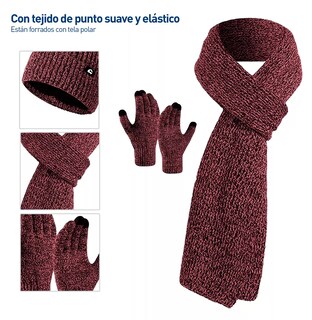 Foto 4 | Foto 4 | Gorro Bufanda Guante Conjunto Térmico Invierno Frio Unisex Rojo