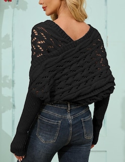 Foto 6 | Foto 6 | Bufanda Tejida Con Mangas Para Mujer Larmliss Black - Venta Internacional.