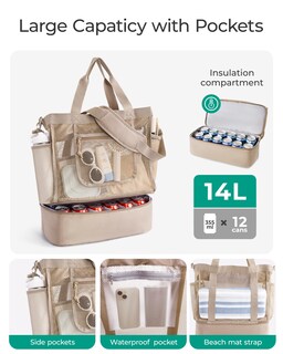 Foto 4 | Foto 4 | Bolsa De Playa Bagsmart Para Mujer De Malla Con Color Beige Más Frío - Venta Internacional.