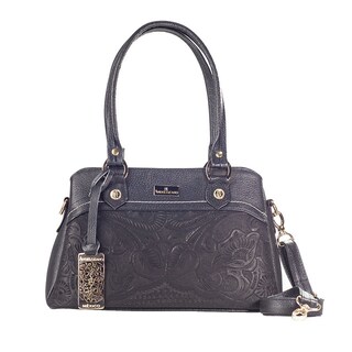 Foto 1 | Foto 1 | Bolso Satchel Angela A Ángelozano Negro De Piel Grabado Tipo Cincelado