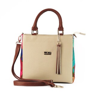 Foto 1 | Foto 1 | Bolso Satchel A Ángelozano Modelo Pilar De Piel Con Telar Artesanal Color Beige