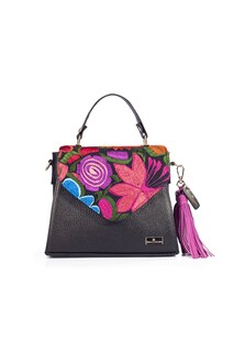 Foto 1 | Foto 1 | Bolso Tipo Satchel Ely A Ángelozano de Piel con Telar Artesanal de Flores color Negro