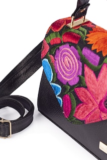 Foto 6 | Foto 6 | Bolso Tipo Satchel Ely A Ángelozano de Piel con Telar Artesanal de Flores color Negro