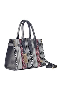 Foto 8 | Foto 8 | Bolso A Ángelozano Samantha Tipo Satchel de Piel Vacuna color Negro con Telar Étnico para Mujer