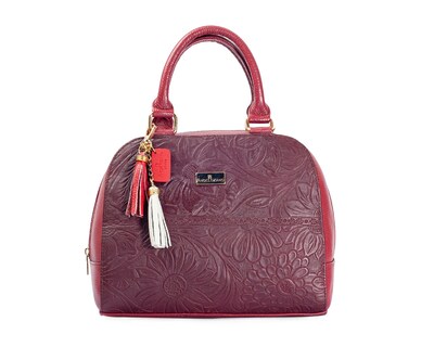 Foto 1 | Foto 1 | Bolso Tipo Satchel A Aángelozano De Piel Vacuna Con Grabado Tipo Cincelado, Color Granada, Modelo Elsa