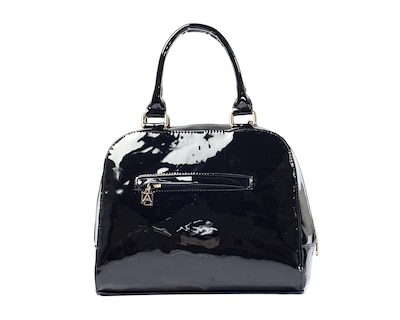 Foto 3 | Foto 3 | Bolso Tipo Satchel A Ángelozano De Piel Vacuna, Charol Y Telar, Color Negro, Modelo Elsa
