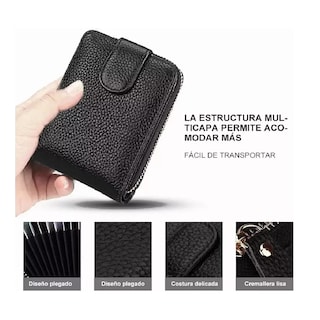 Foto 3 | Foto 3 | Cartera de Cuero Negra con Múltiples Ranuras para Tarjetas y Bloqueo RFID