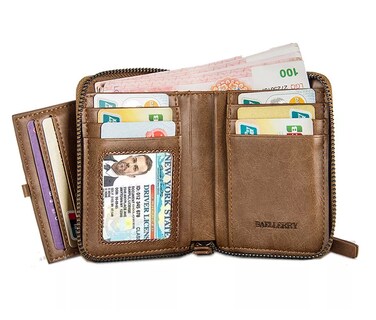 Foto 4 | Foto 4 | Cartera Hombre Billetera Corta Cierre Moneda Porta Tarjetera, Marrón