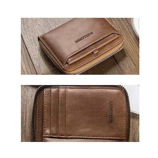 Foto 5 | Foto 5 | Cartera Hombre Billetera Corta Cierre Moneda Porta Tarjetera, Marrón