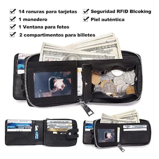 Foto 3 | Foto 3 | Cartera De Piel Original Con Bloqueo Rfid Regalo Para Hombre Negro