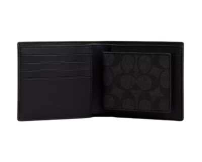 Foto 2 | Foto 2 | Cartera Coach Con Llavero, Tarjetero Y Caja 3 En 1 Set Signature Canvas Cw344 Color Negro