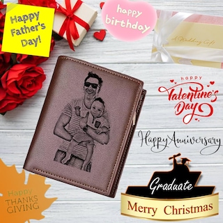 Foto 2 | Foto 2 | Cartera Personalizada De Piel Con Foto Grabada Para Hombre, Color Marrón - Venta Internacional.