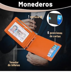 Foto 3 | Foto 3 | Cartera Minimalista Para Hombre Con Protección Rfid Naranja