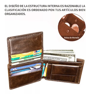 Foto 3 | Foto 3 | Cartera 100% Piel Genuina Billetera Calidad Rfid Tarjetero, Marrón Oscuro